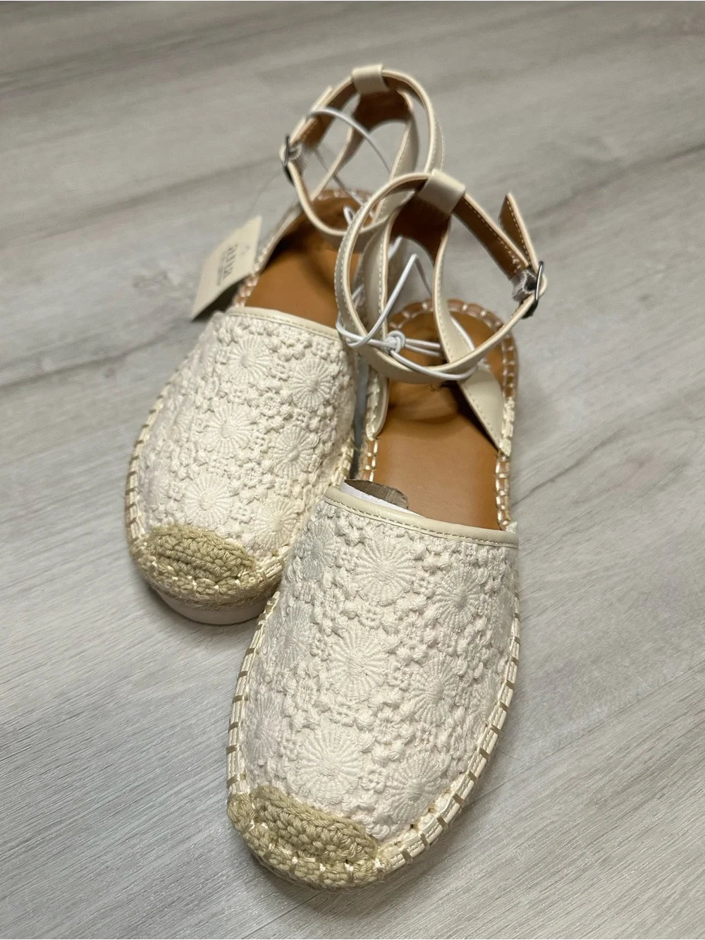 a.n.a Cream Crochet Espadrille Ankle-Strap Sandals